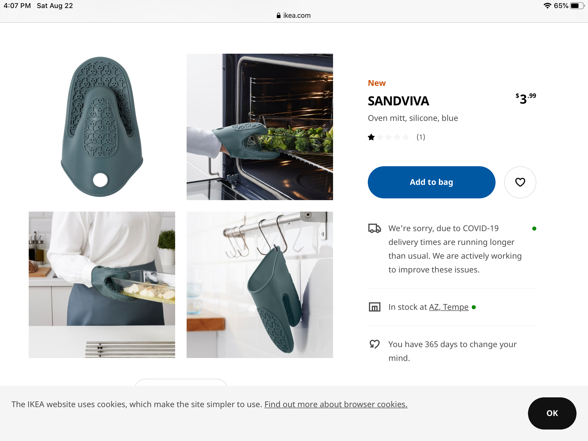 SANDVIVA Oven mitt, silicone/blue - IKEA