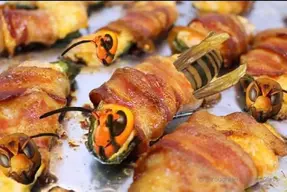 Murder Hornet wrapped in bacon.webp